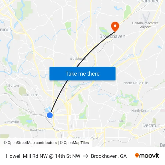 Howell Mill Rd NW @ 14th St NW to Brookhaven, GA map