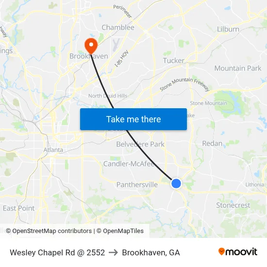 Wesley Chapel Rd @ 2552 to Brookhaven, GA map