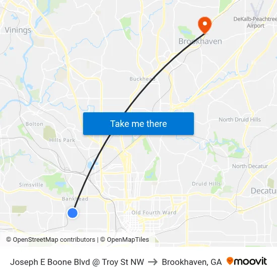 Joseph E Boone Blvd @ Troy St NW to Brookhaven, GA map