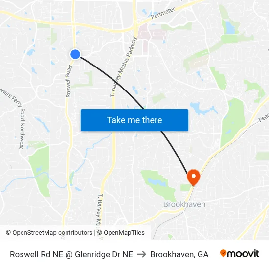 Roswell Rd NE @ Glenridge Dr NE to Brookhaven, GA map