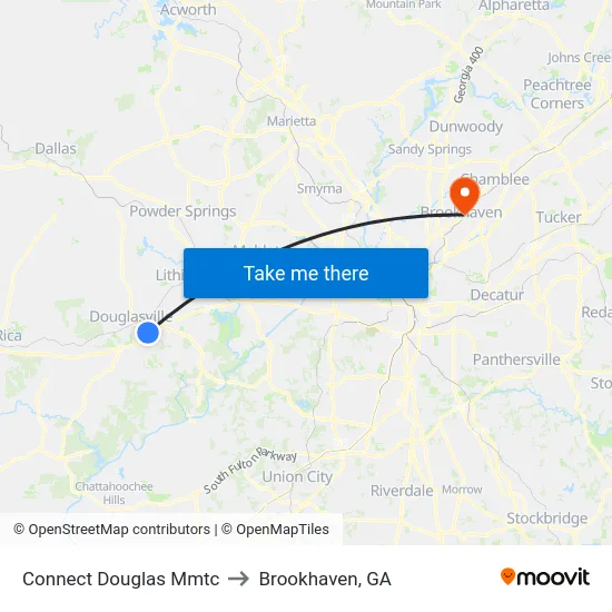 Connect Douglas Mmtc to Brookhaven, GA map