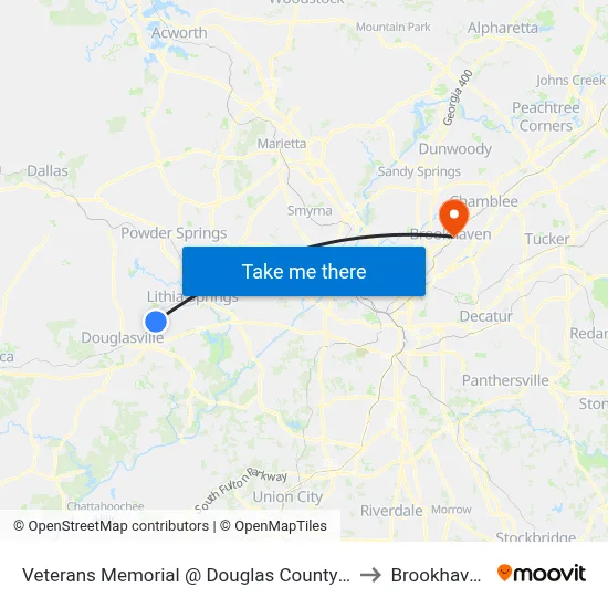 Veterans Memorial @ Douglas County School System to Brookhaven, GA map