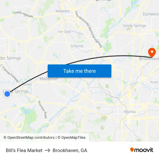 Bill's Flea Market Ob to Brookhaven, GA map