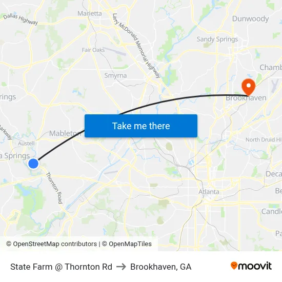 State Farm @ Thornton Rd to Brookhaven, GA map