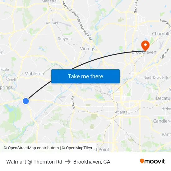 Walmart @ Thornton Rd to Brookhaven, GA map