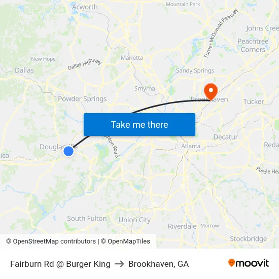 Fairburn Rd @ Burger King to Brookhaven, GA map