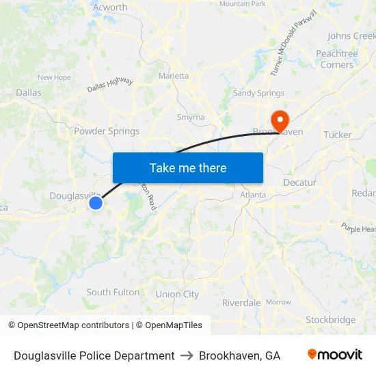 Douglasville Police Department to Brookhaven, GA map