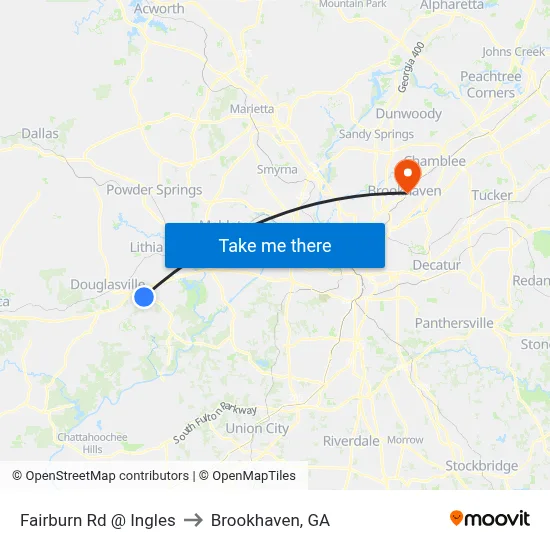 Fairburn Rd @ Ingles to Brookhaven, GA map