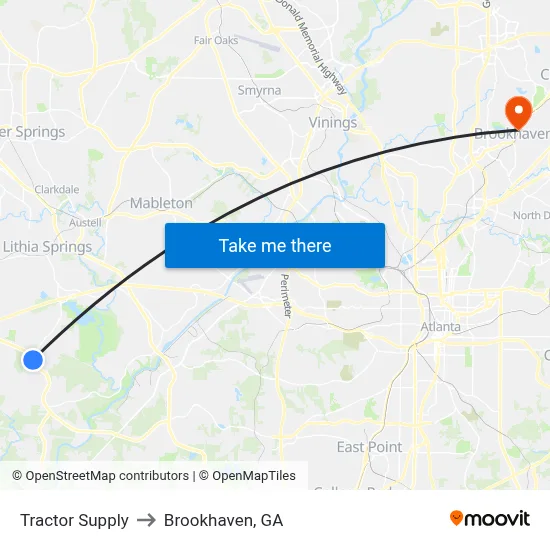 Tractor Supply to Brookhaven, GA map