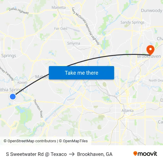 S Sweetwater Rd @ Texaco to Brookhaven, GA map