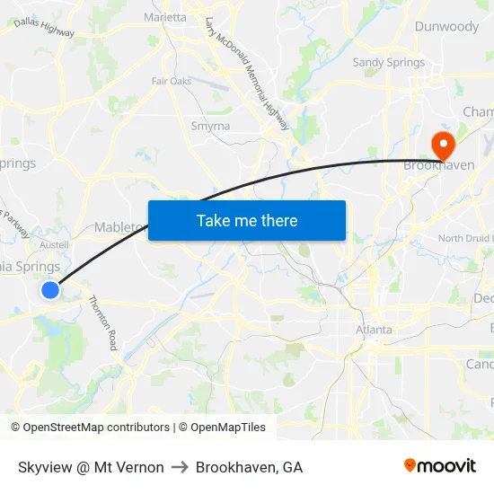 Skyview @ Mt Vernon to Brookhaven, GA map