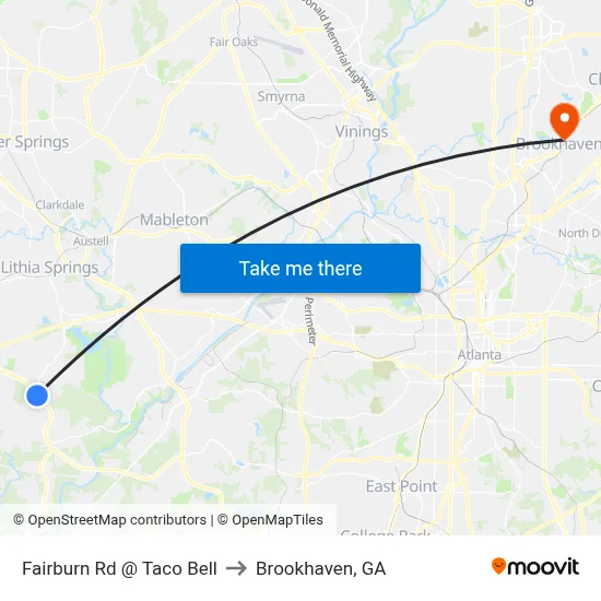 Fairburn Rd @ Taco Bell to Brookhaven, GA map