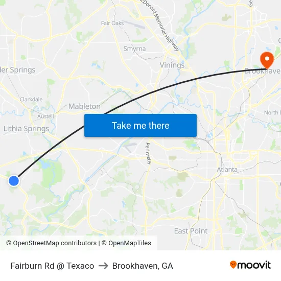 Fairburn Rd @ Texaco to Brookhaven, GA map