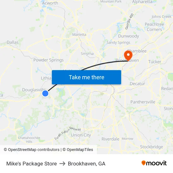 Mike's Package Store to Brookhaven, GA map