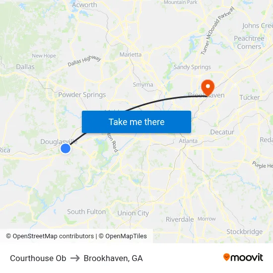 Courthouse Ob to Brookhaven, GA map