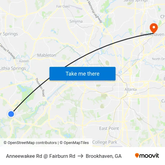 Anneewakee Rd @ Fairburn Rd to Brookhaven, GA map