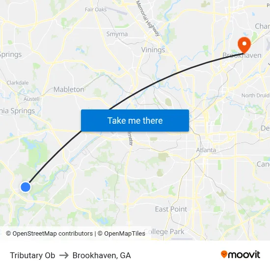 Tributary Ob to Brookhaven, GA map