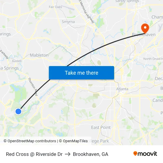 Red Cross @ Riverside Dr to Brookhaven, GA map