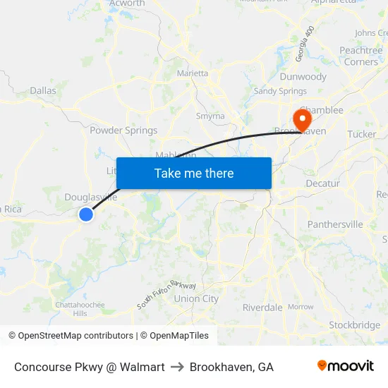 Concourse Pkwy @ Walmart to Brookhaven, GA map