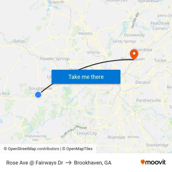 Rose Ave @ Fairways Dr to Brookhaven, GA map