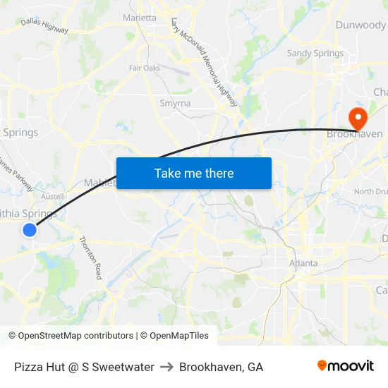 Pizza Hut @ S Sweetwater to Brookhaven, GA map
