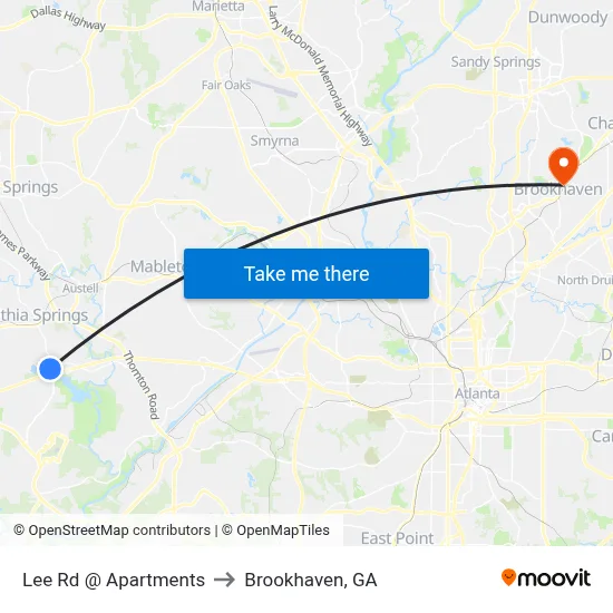 Lee Rd @ Apartments to Brookhaven, GA map
