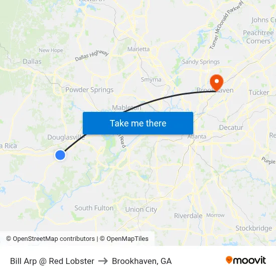Bill Arp @ Red Lobster to Brookhaven, GA map