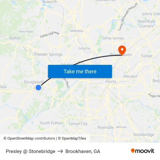 Presley Mill @ Stonebridge Ob to Brookhaven, GA map