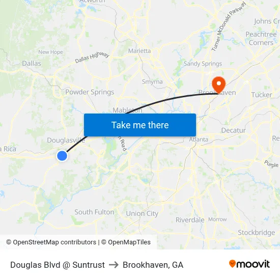 Douglas Blvd @ Suntrust to Brookhaven, GA map