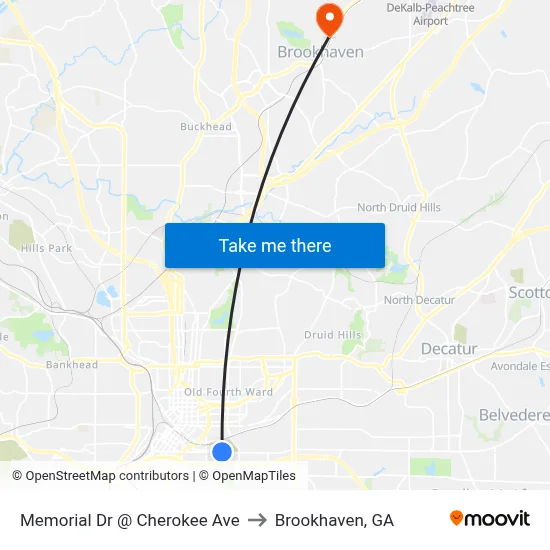 Memorial Dr @ Cherokee Ave to Brookhaven, GA map