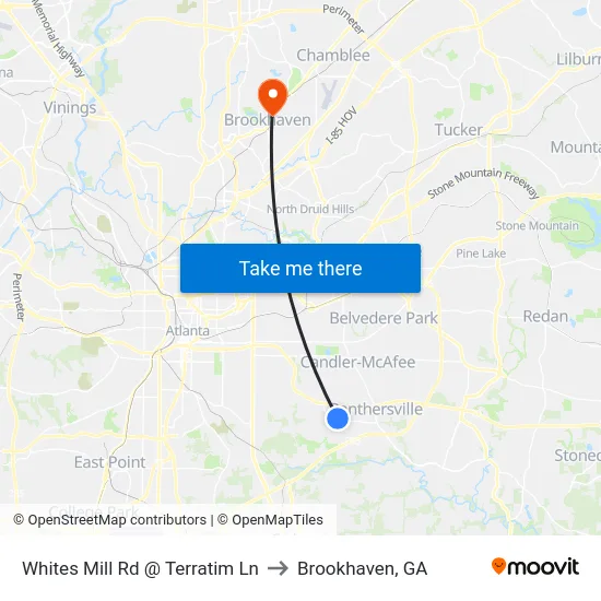 Whites Mill Rd @ Terratim Ln to Brookhaven, GA map