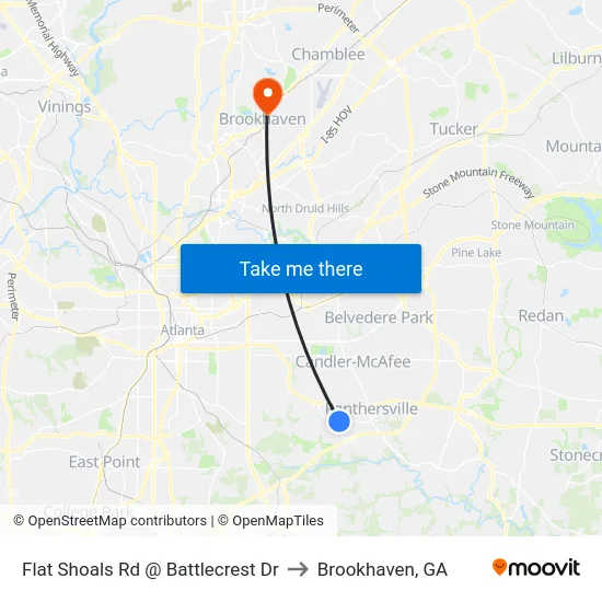Flat Shoals Rd @ Battlecrest Dr to Brookhaven, GA map