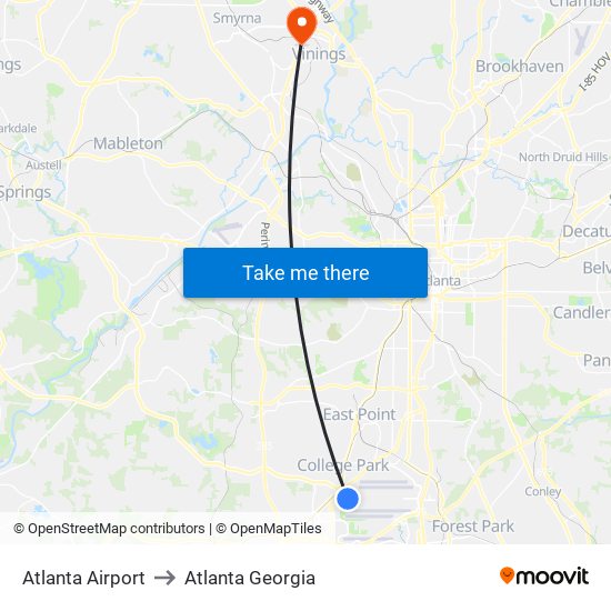 Atlanta Airport to Atlanta Georgia map