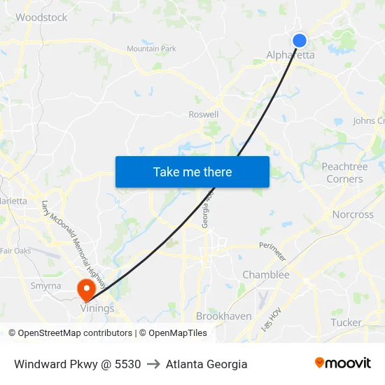 Windward Pkwy @ 5530 to Atlanta Georgia map