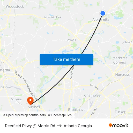 Deerfield Pkwy @ Morris Rd to Atlanta Georgia map