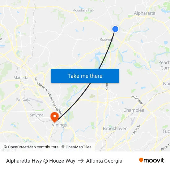 Alpharetta Hwy @ Houze Way to Atlanta Georgia map