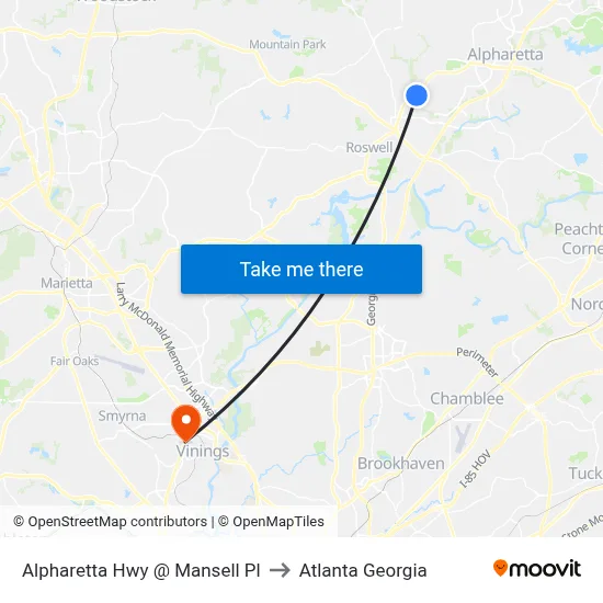 Alpharetta Hwy @ Mansell Pl to Atlanta Georgia map