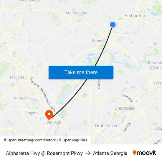 Alpharetta Hwy @ Rosemont Pkwy to Atlanta Georgia map
