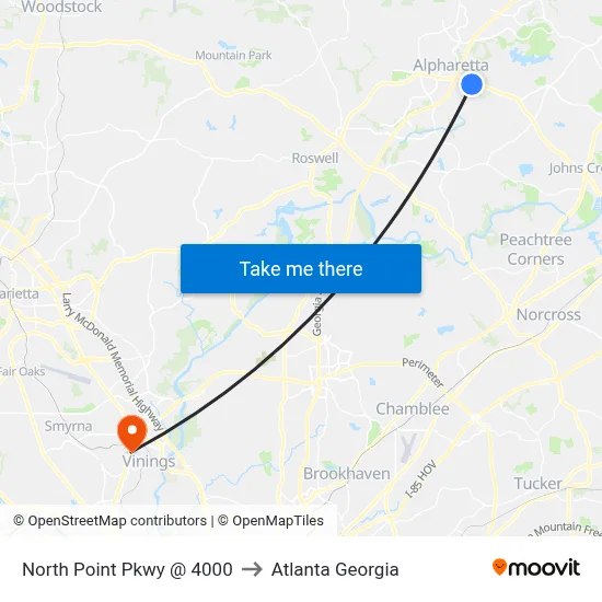 North Point Pkwy @ 4000 to Atlanta Georgia map