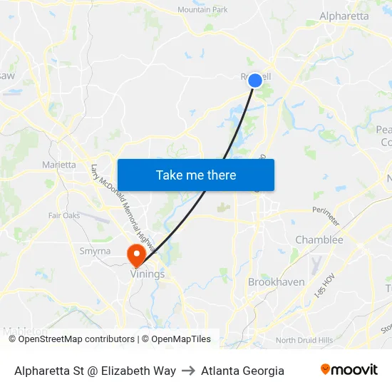 Alpharetta St @ Elizabeth Way to Atlanta Georgia map