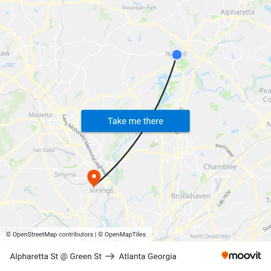 Alpharetta St @ Green St to Atlanta Georgia map