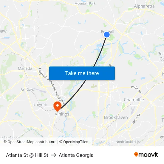 Atlanta St @ Hill St to Atlanta Georgia map