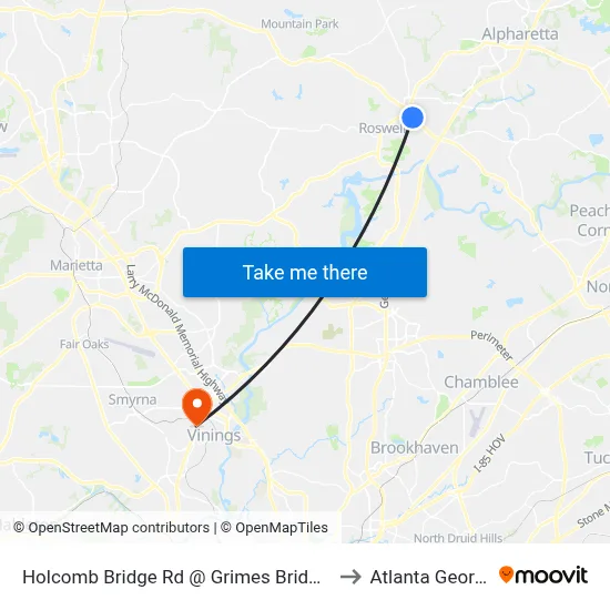 Holcomb Bridge Rd @ Grimes Bridge Rd to Atlanta Georgia map