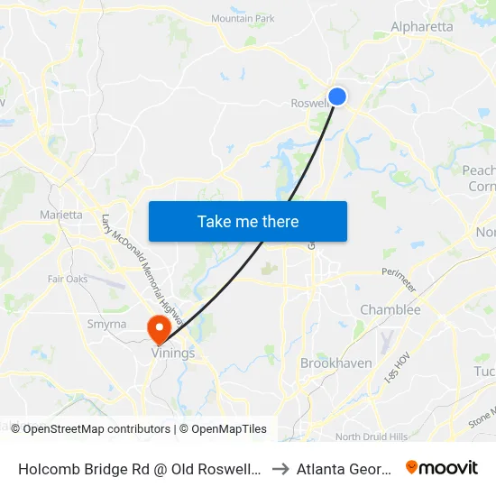 Holcomb Bridge Rd @ Old Roswell Rd to Atlanta Georgia map