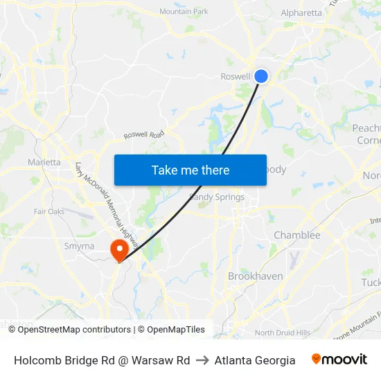 Holcomb Bridge Rd @ Warsaw Rd to Atlanta Georgia map