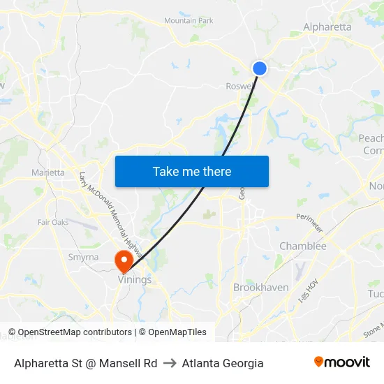Alpharetta St @ Mansell Rd to Atlanta Georgia map