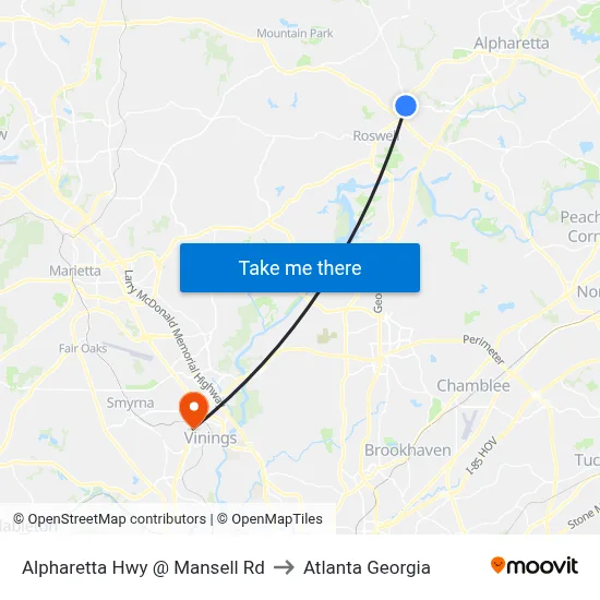 Alpharetta Hwy @ Mansell Rd to Atlanta Georgia map