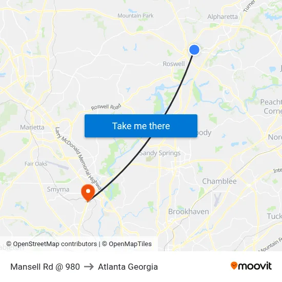Mansell Rd @ 980 to Atlanta Georgia map