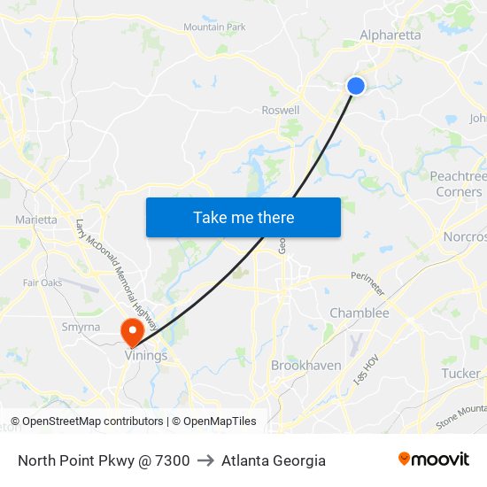 North Point Pkwy @ 7300 to Atlanta Georgia map