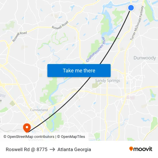 Roswell Rd @ 8775 to Atlanta Georgia map